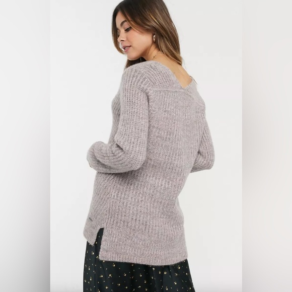 Abercrombie & Fitch V-Neck Knitted Sweater in Rib - Pink/Grey Marl - M - Picture 2 of 16